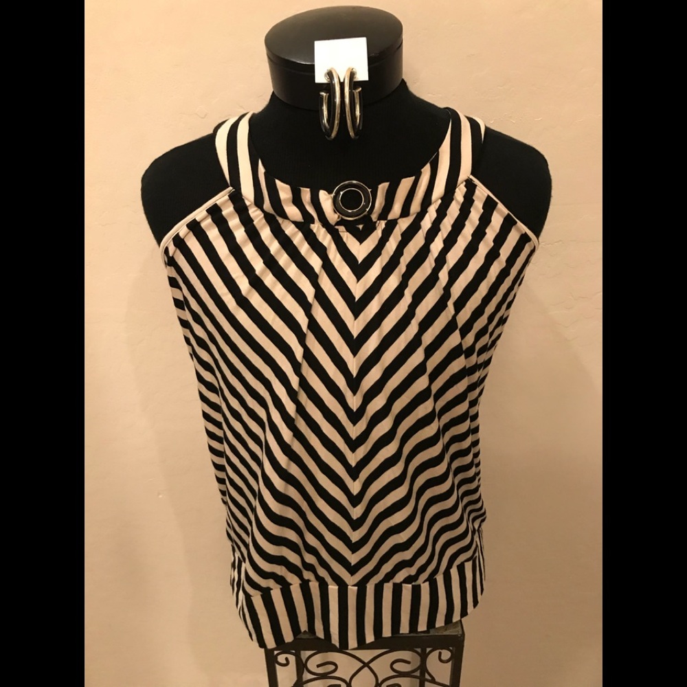 NEW Blk/Oyster SPENCE Striped TOP Sz XL